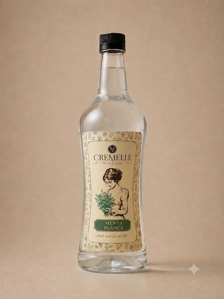 Botella de 1 litro de syrup Cremelle sabor menta blanca